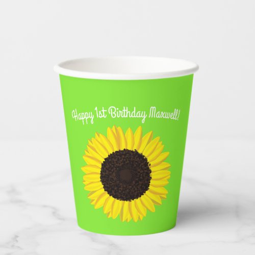 Sunflower Cute 1st Birthday Kids Paper Cups