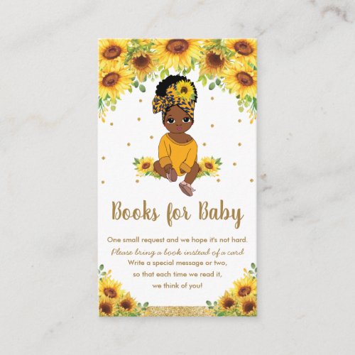 Sunflower Cute African American Girl Bring a Book Enclosure Card