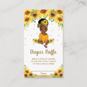 Sunflower Cute African American Girl Diaper Raffle Enclosure Card
