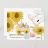 Sunflower Cute Bunny Hoppy Easter White Holiday Postcard (Front/Back)