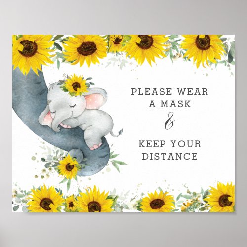 Sunflower Cute Elephant Wear A Mask Keep Distance  Poster