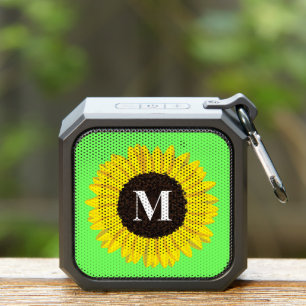 Sunflower Cute Flower Summer Green with Monogram Bluetooth Speaker