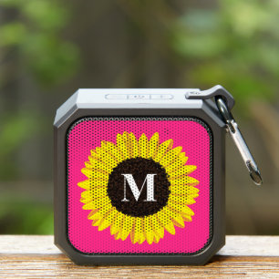 Sunflower Cute Flower Summer Pink with Monogram  Bluetooth Speaker