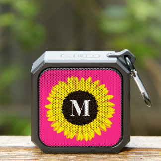 Sunflower Cute Flower Summer Pink with Monogram Bluetooth Speaker