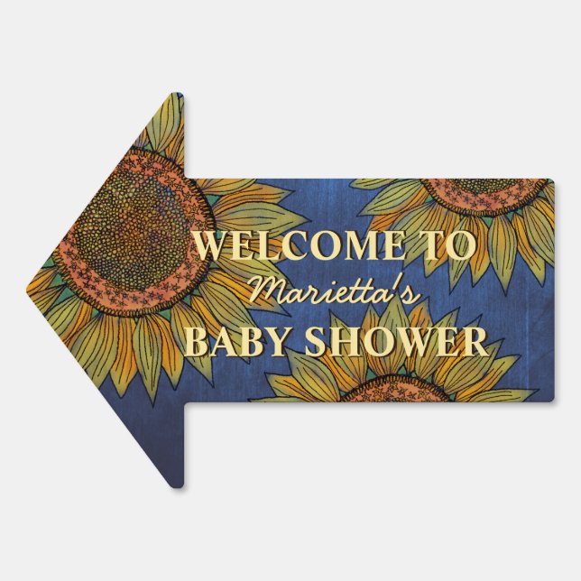   Sunflower Cute Navy Blue Custom Baby Shower Yard Sign (Front)