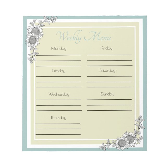 Sunflower Daily Menu Planner Notepad (Front)