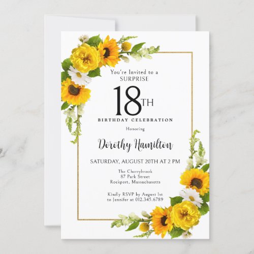 Sunflower Daisy 18th Birthday Surprise Party Invitation