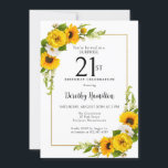 Sunflower Daisy 21st Birthday Surprise Party Invitation<br><div class="desc">Pretty yellow sunflower floral 30th birthday invitation. Yellow peonies and white daisies mingle with the sunflowers. A rectangular gold frame gives it an elegant vibe. Very easy to customize. That back is white with a sunflower bouquet. This is a perfect for a summer birthday celebration. This item is party of...</div>