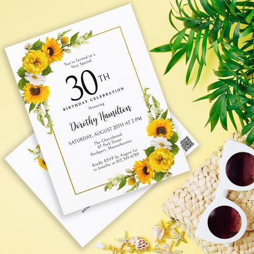  Sunflower Daisy 30th Birthday Party Invitation Postcard