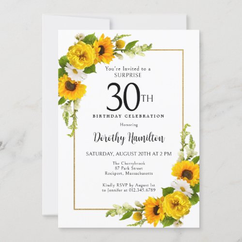 Sunflower Daisy 30th Birthday Surprise Party Invitation