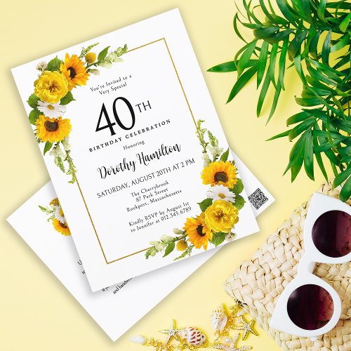  Sunflower Daisy 40th Birthday Party Invitation Postcard