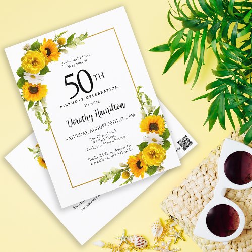  Sunflower Daisy 50th Birthday Party Invitation Postcard