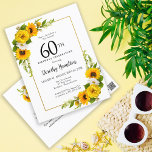 Sunflower Daisy 60th Birthday Party Invitation Postcard<br><div class="desc">Pretty yellow sunflower floral 60th birthday invitation. Yellow peonies and white daisies mingle with the sunflowers. A rectangular gold frame gives it an elegant vibe. Very easy to customize. The back has a sunflower bouquet. This is a perfect for a summer birthday celebration. This item is part of the Yellow...</div>