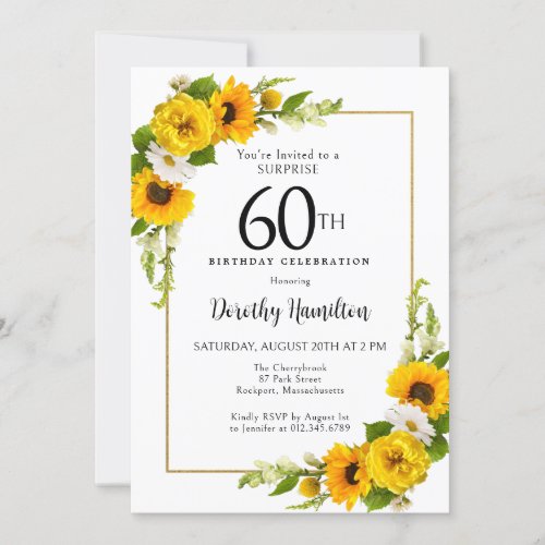 Sunflower Daisy 60th Birthday Surprise Party Invitation