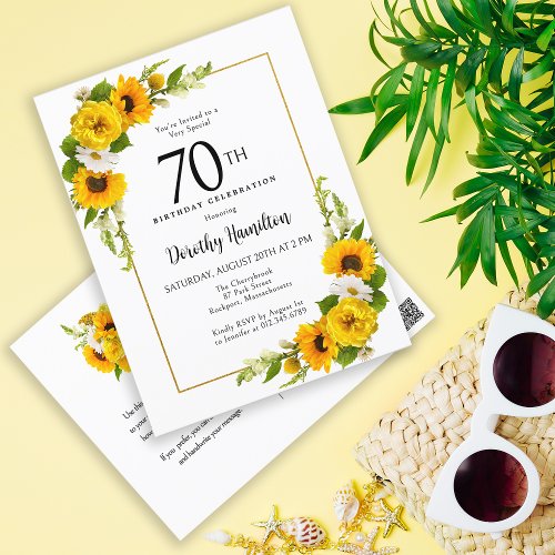  Sunflower Daisy 70th Birthday Party Invitation Postcard