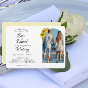 Sunflower daisy arch elegant photo invitation