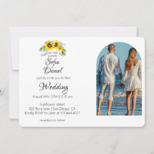 Sunflower daisy arch elegant photo invitation