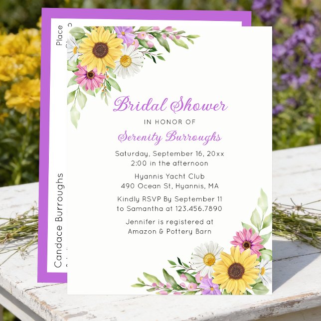 Sunflower Daisy Floral Boho Garden Bridal Shower Invitation Postcard (Creator Uploaded)