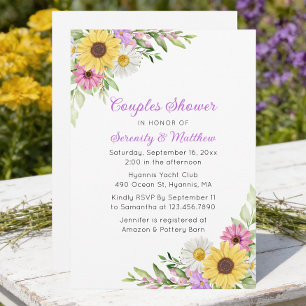 Sunflower Daisy Floral Boho Garden Couples Shower Invitation