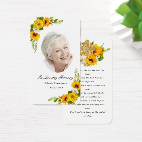 Sunflower Daisy Floral Photo Funeral Prayer Card