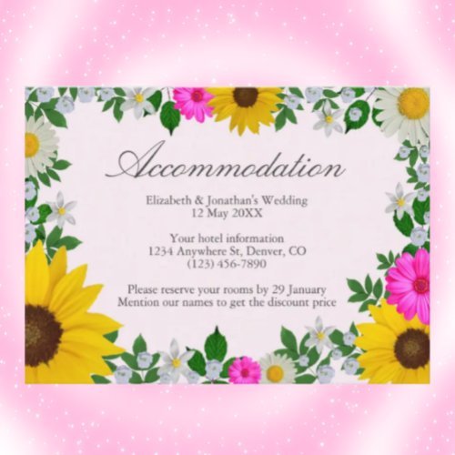Sunflower Daisy Floral Wedding Accommodation Enclosure Card
