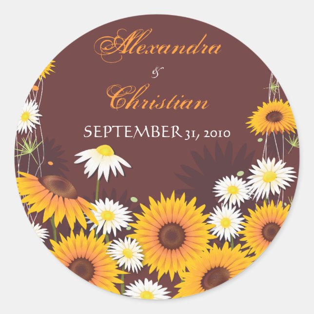 Sunflower Daisy Save The Date Wedding Announcement Classic Round Sticker (Front)