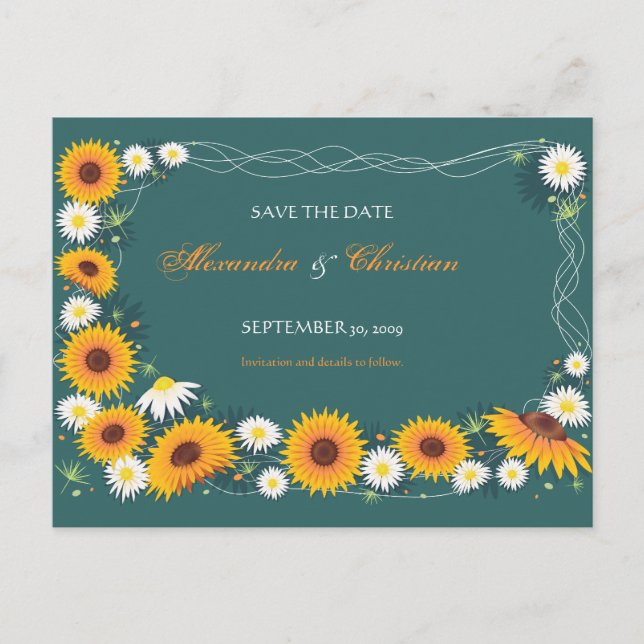 Sunflower Daisy Save the Date Wedding Announcement Postcard (Front)