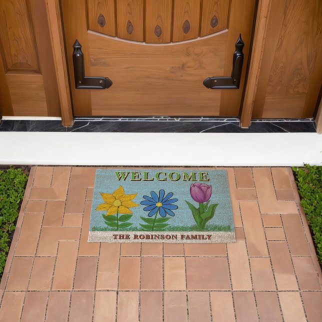 Sunflower Daisy Tulip Flowers Name Fiber Doormat (Insitu (Outdoor))
