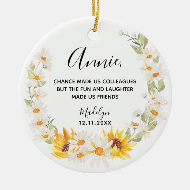 Sunflower & Daisy Wreath colleagues Christmas Ceramic Ornament (Front)