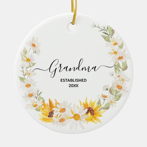 Sunflower  Daisy Wreath Floral Pregnancy Ceramic Ornament