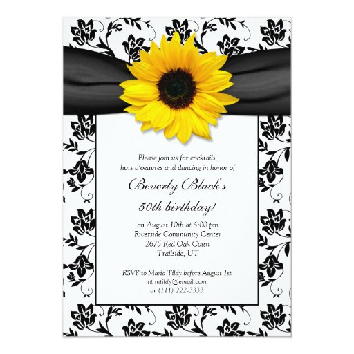 Sunflower Damask Birthday Party Invitation | Zazzle