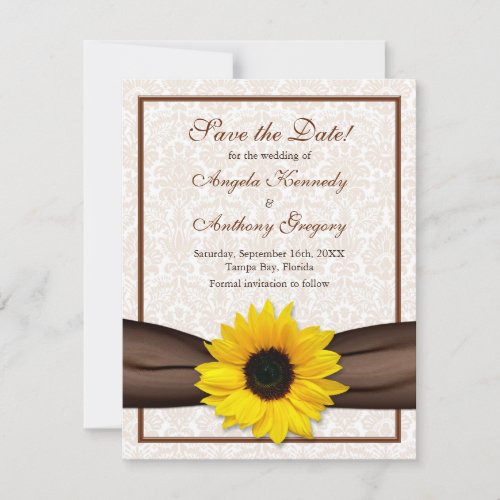 Sunflower Damask Floral Save the Date Announcement