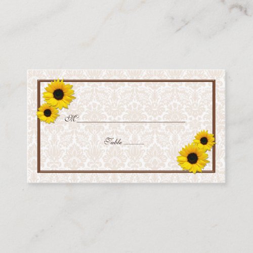 Sunflower Damask Floral Wedding Place Cards Business Card Templates