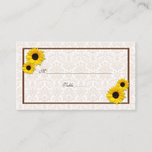 Customizable Sunflower Damask Floral Wedding Place Cards Business Card Templates