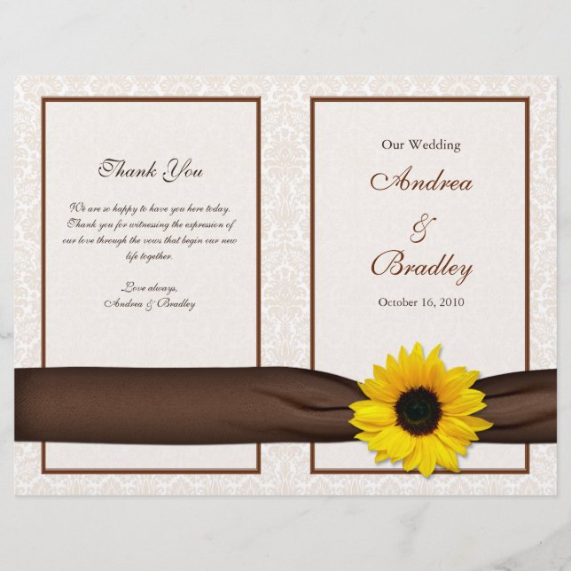 Sunflower Damask Floral Wedding Program (Front)