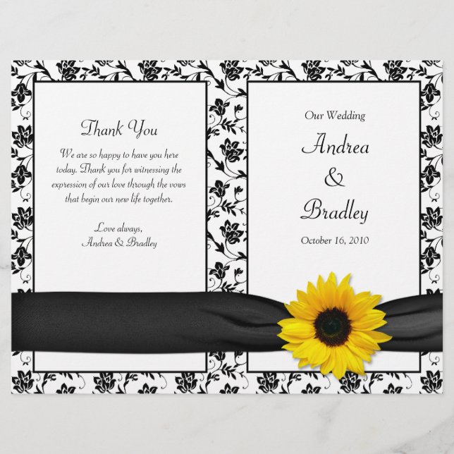 Sunflower Damask Floral Wedding Program (Front)