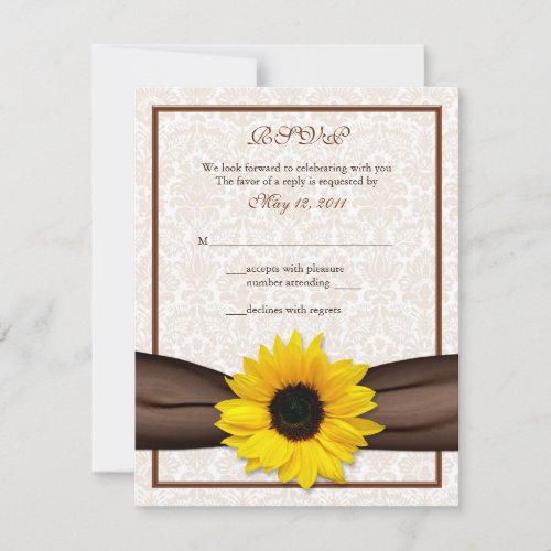 Sunflower Damask Floral Wedding Response Card
