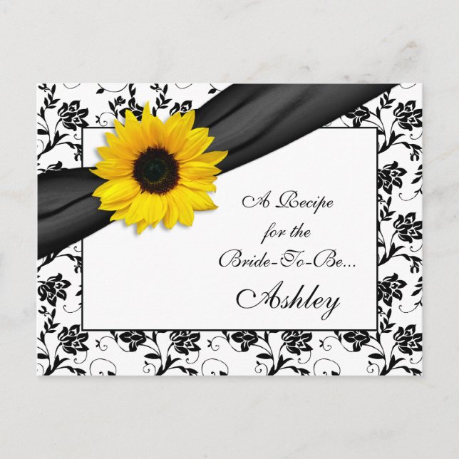 Sunflower Damask Recipe Card for the Bride to Be (Front)