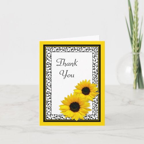 Sunflower Damask Wedding Shower Thank You Card