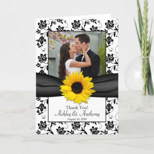 Sunflower Damask Wedding Thank You Card