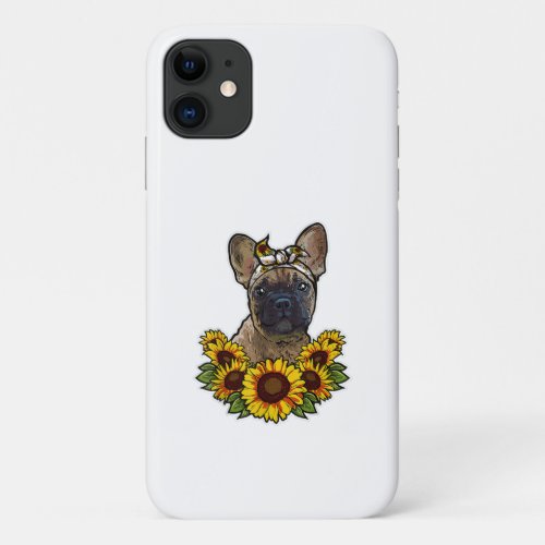 Sunflower Decor Frenchie For Dog Lover Mom Dog Dad iPhone 11 Case