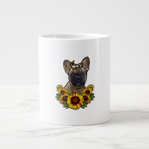 Sunflower Decor Frenchie For Dog Lover Mom Dog Dad Giant Coffee Mug