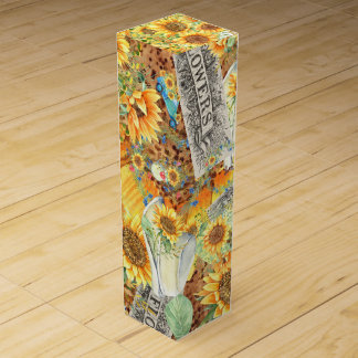 Sunflower Decoupage Tissue Paper Wine Box