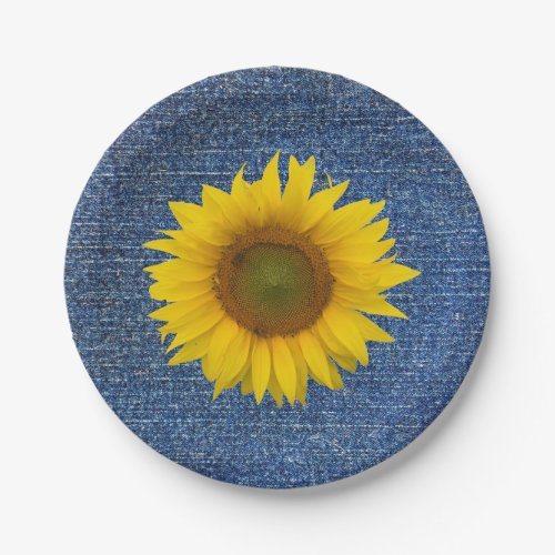 Sunflower Denim Look Rustic Paper Plate