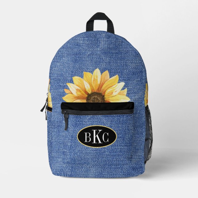 Sunflower Denim Monogram Printed Backpack (Front)