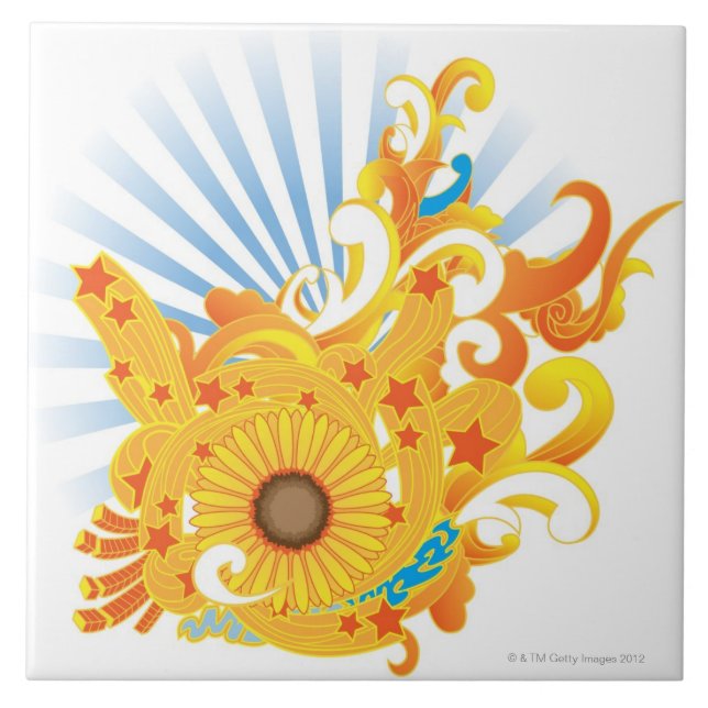 Sunflower Design Ceramic Tile (Front)