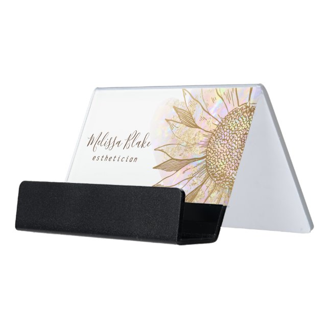 sunflower design desk business card holder (Angled Front)