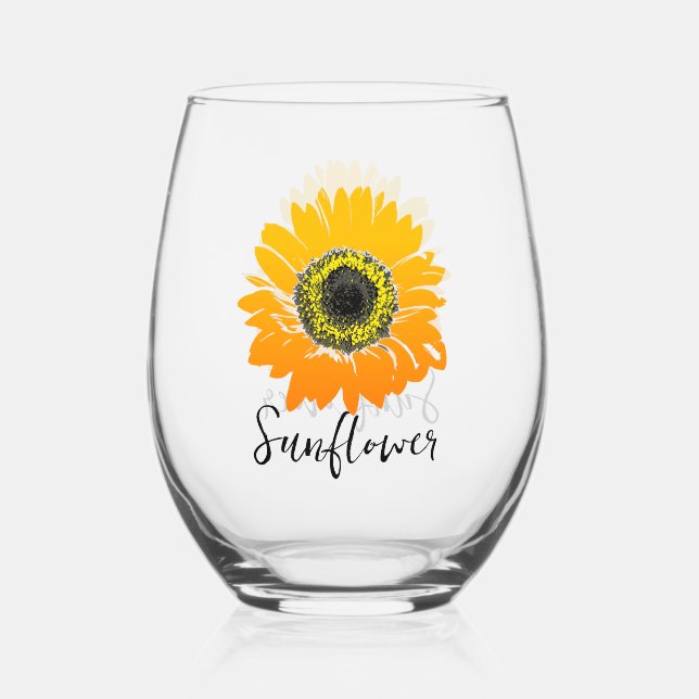 Sunflower Design Stemless Wine Glass (Back)