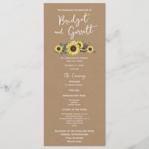 Sunflower Designer Text Wedding program