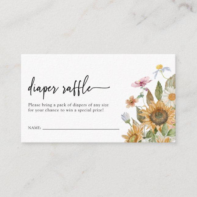 Sunflower Diaper Raffle Enclosure Card (Front)